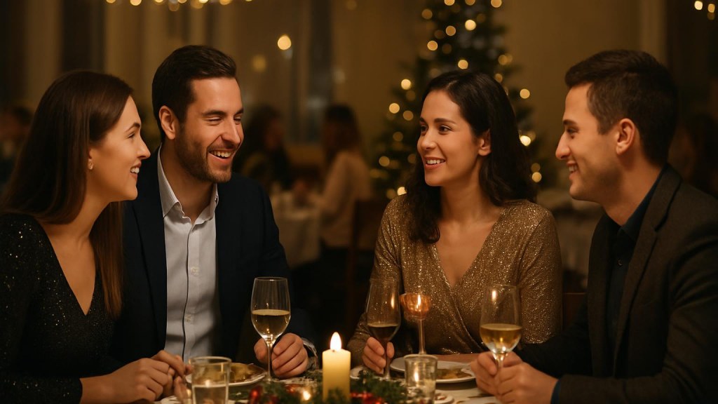 Gruppo di adulti in contesto conviviale per Capodanno