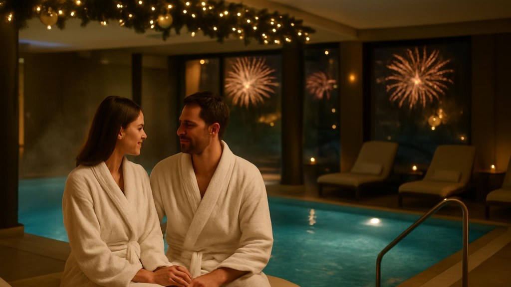 Coppia in area benessere per un Capodanno rilassante